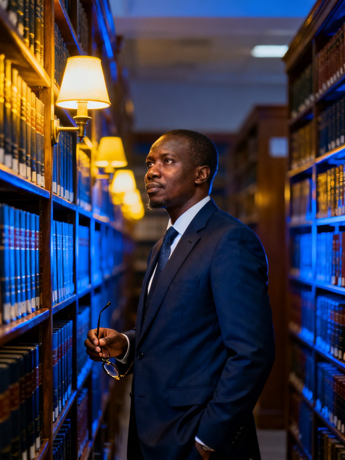 Energy law expert in a law library